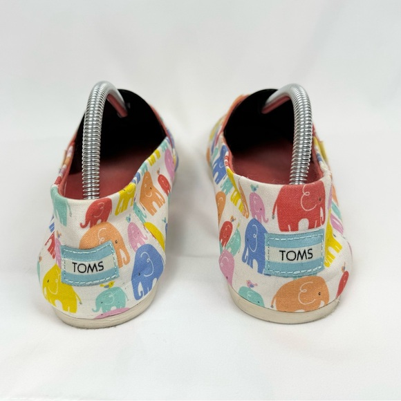 Toms shoes womens size 11 elephants elephant print pink teal yellow peach flats - Picture 4 of 8